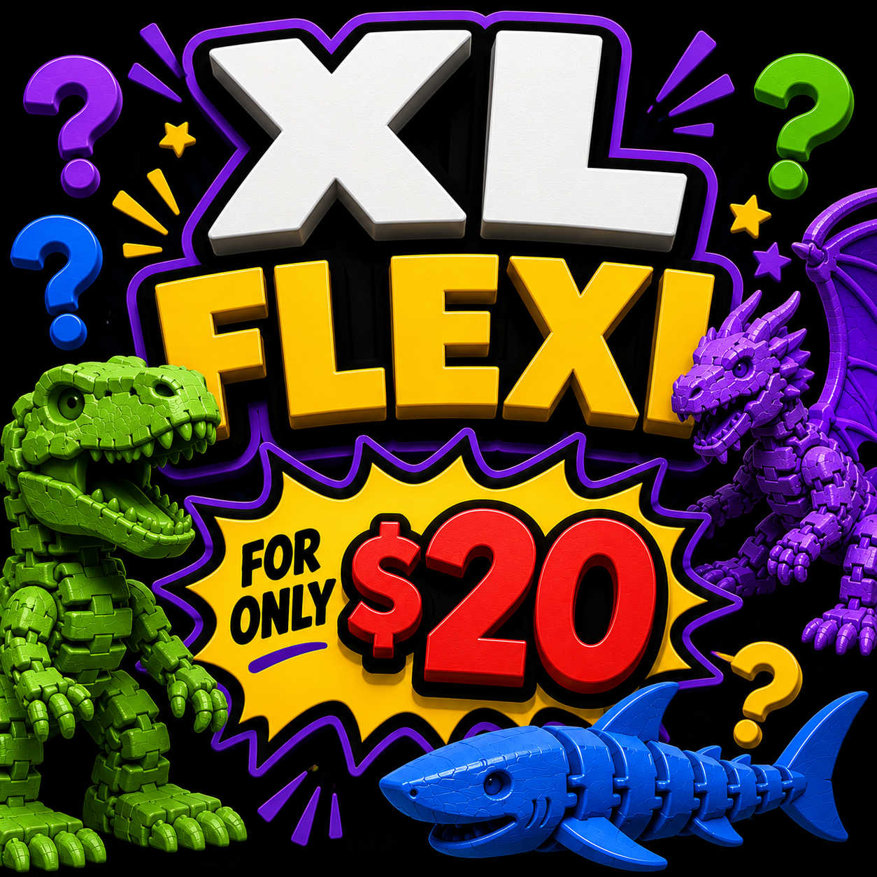 Mystery Flexi Creatures – 3D Printed Surprise Flexi Toy | Mini, Medium, Large & XL