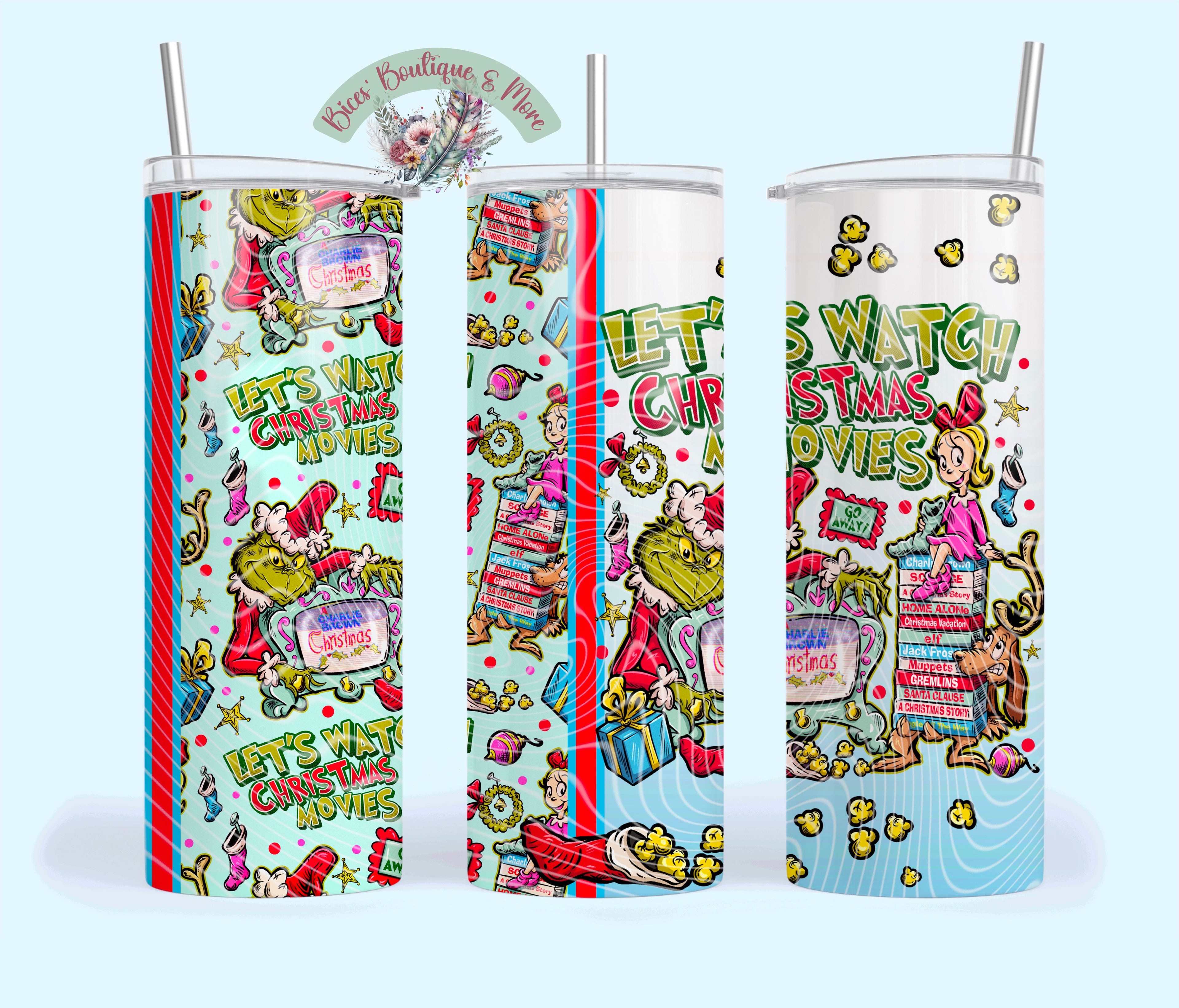 Christmas Movie Night 20oz Tumbler – Retro Holiday Cup with Straw | Cozy Winter Drinkware