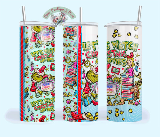 Christmas Movie Night 20oz Tumbler – Retro Holiday Cup with Straw | Cozy Winter Drinkware