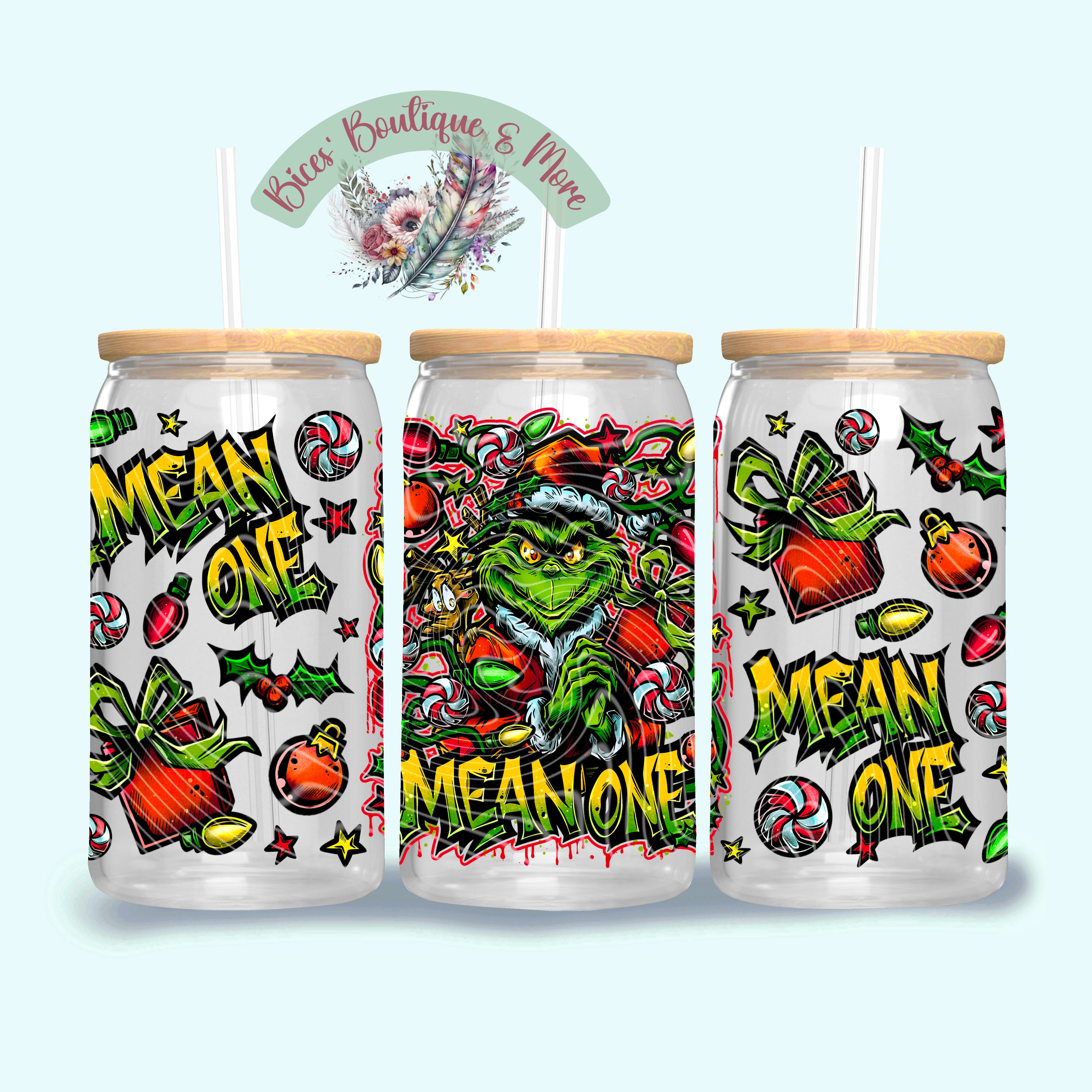 Mean Holiday Vibes 16oz Glass Tumbler – Festive Christmas Tumbler with Lid & Straw (Copy) (Copy)