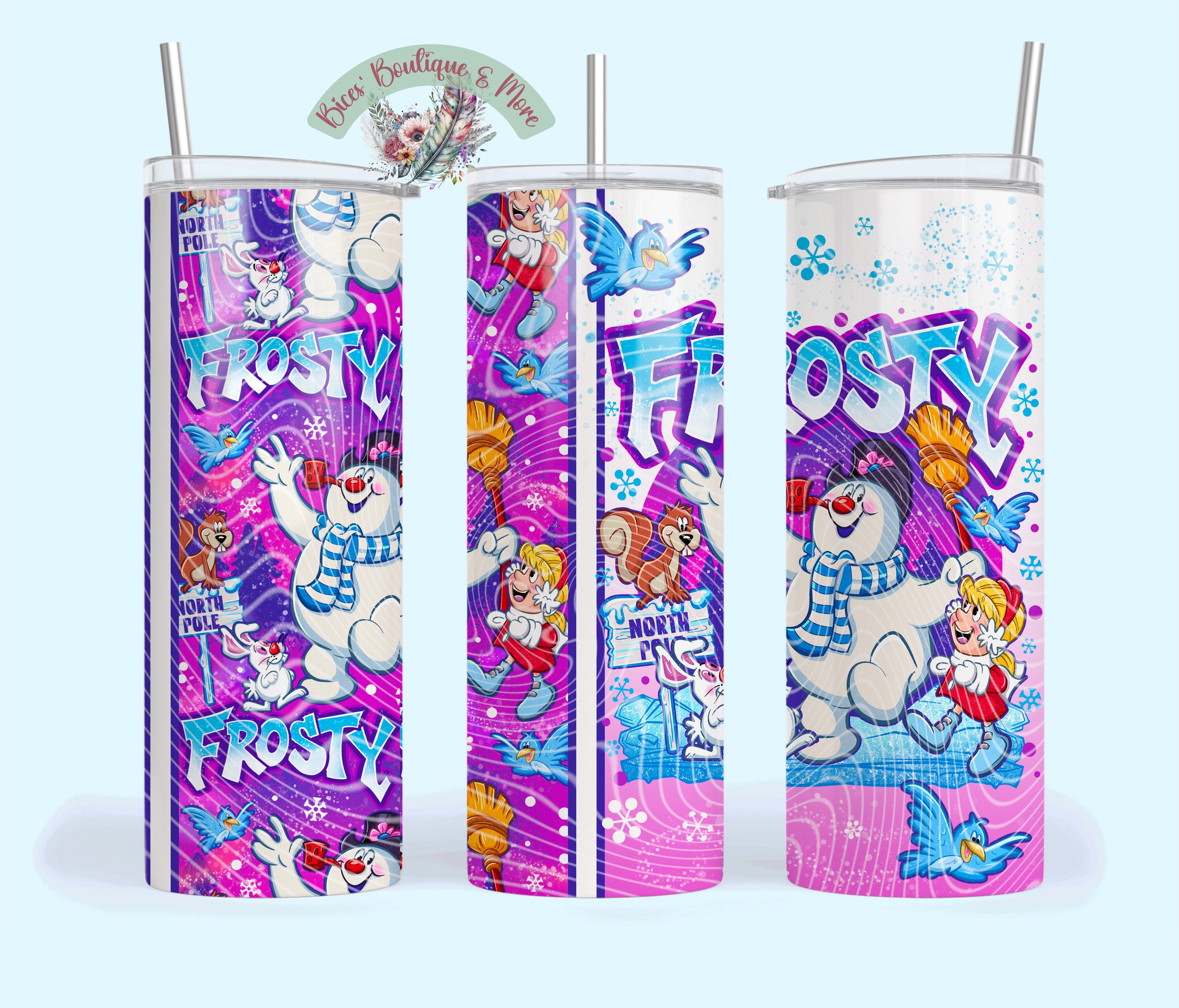 Frosty Winter Wonderland 20oz Tumbler – Retro Snowman Christmas Cup with Straw