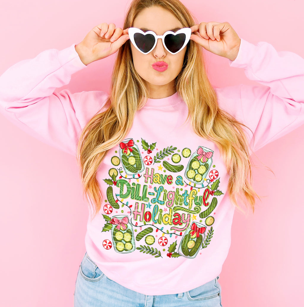 “Have a Dill-lightful Holiday Sweatshirt – Funny Pickle Christmas Pullover”