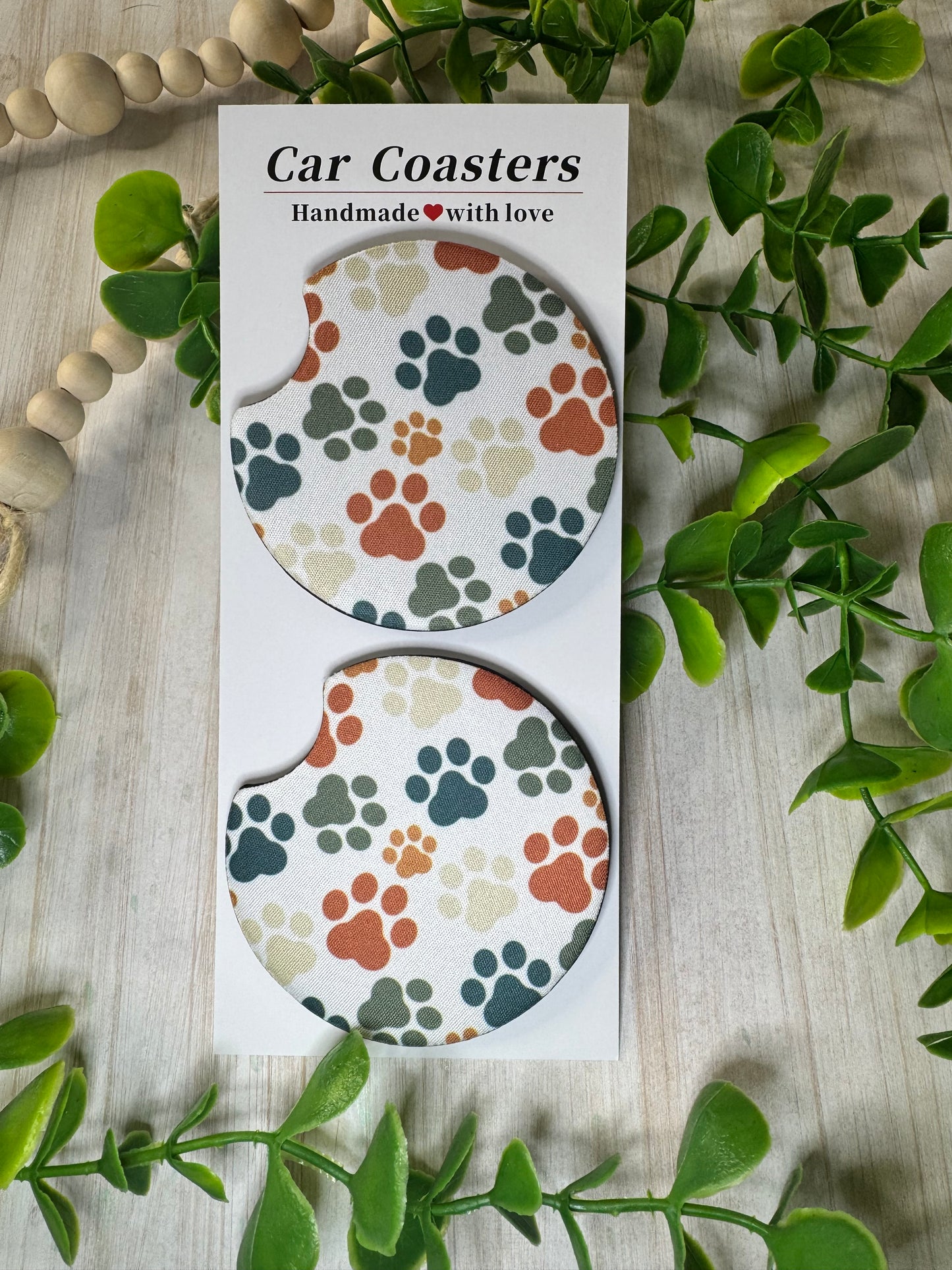 🐾 Paws & Sips Absorbent Car Coasters – Cute Pet Paw Prints (Set of 2)