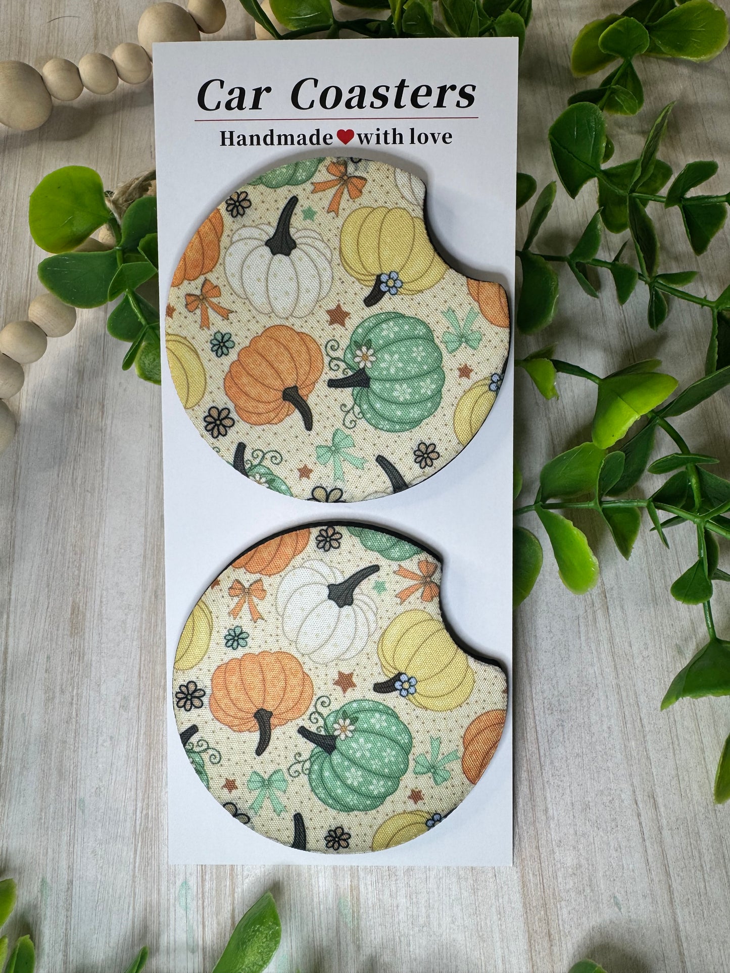 🍁 Pumpkin Patch Car Coasters – Fall Harvest Vibes (Set of 2)