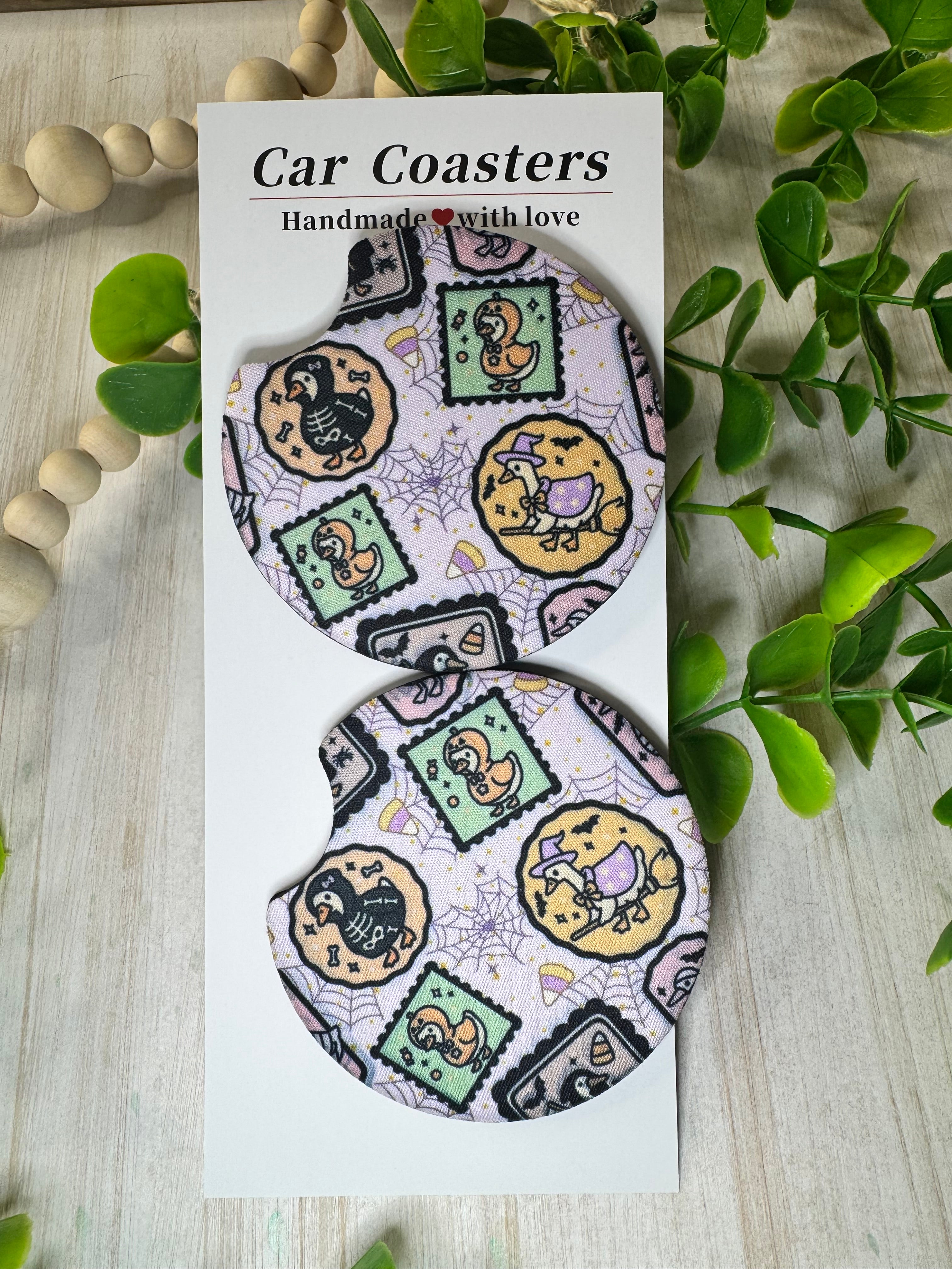 🦆 Quack & Boo Car Coasters – Spooky Ducks & Geese (Set of 2)