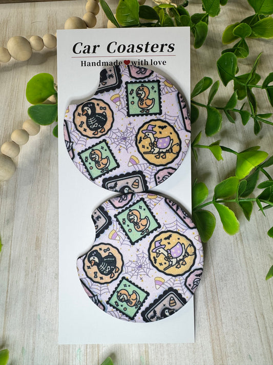 🦆 Quack & Boo Car Coasters – Spooky Ducks & Geese (Set of 2)