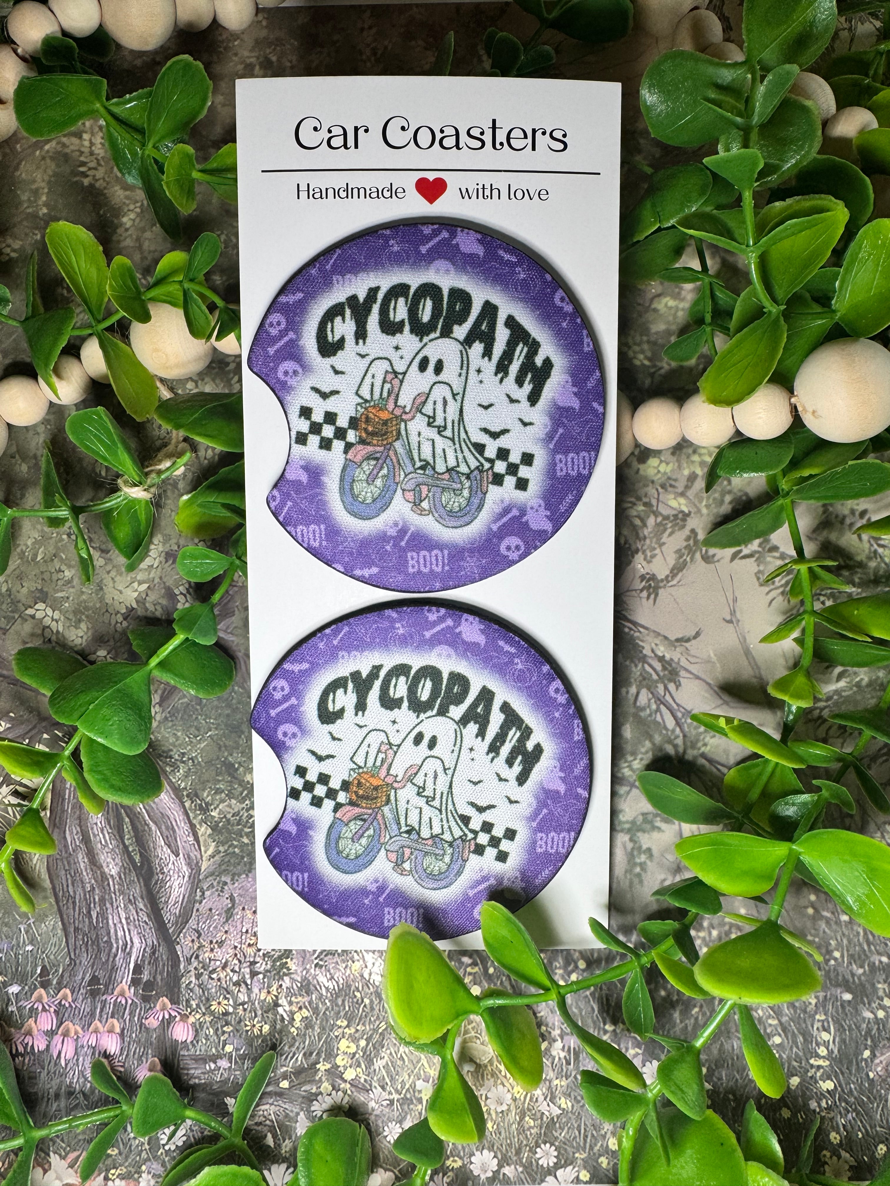 Cycopath Ghost Car Coasters (Set of 2) 🚴‍♀️👻