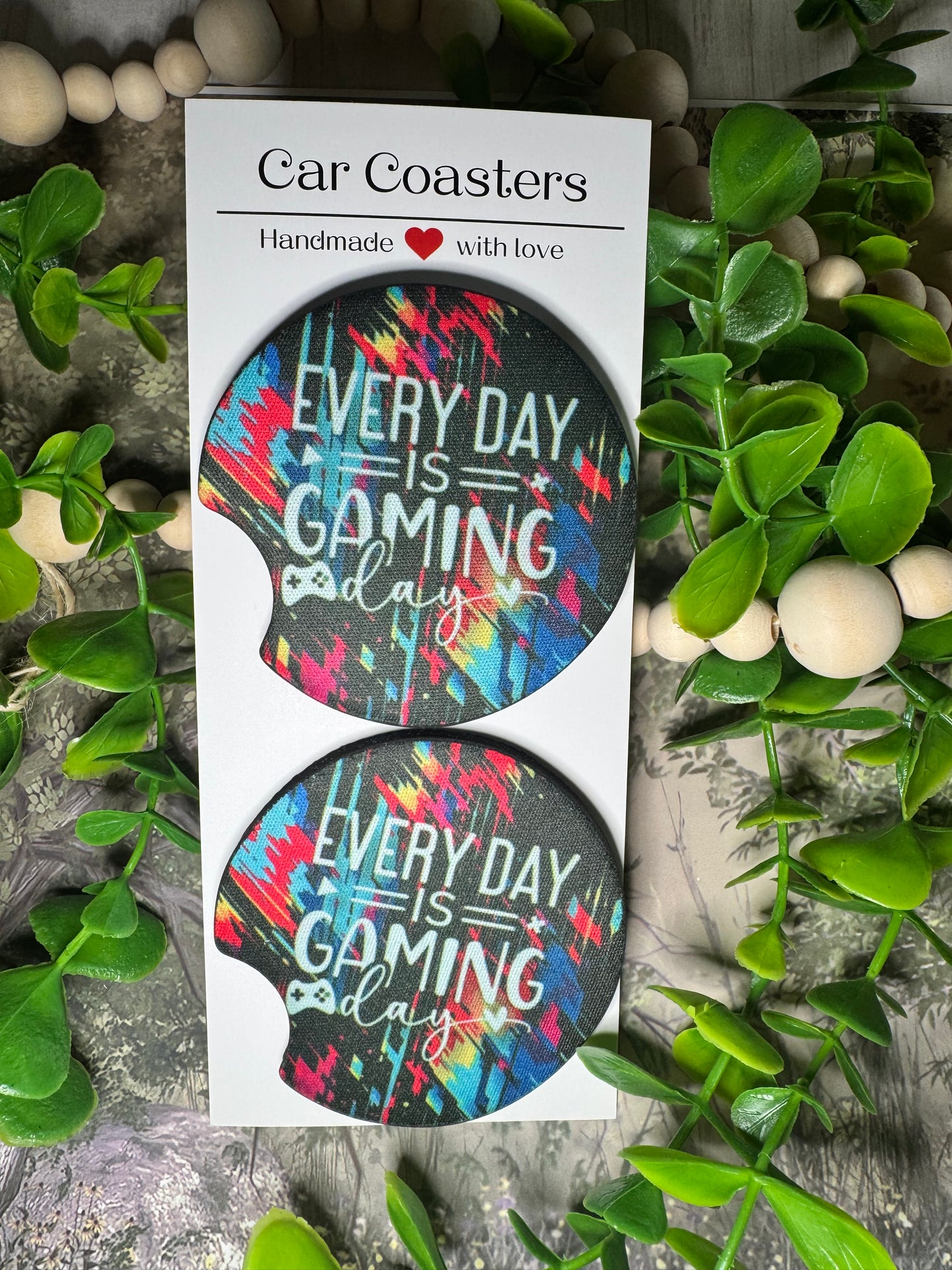 Every Day Is Gaming Day Car Coasters (Set of 2) 🎮⚡
