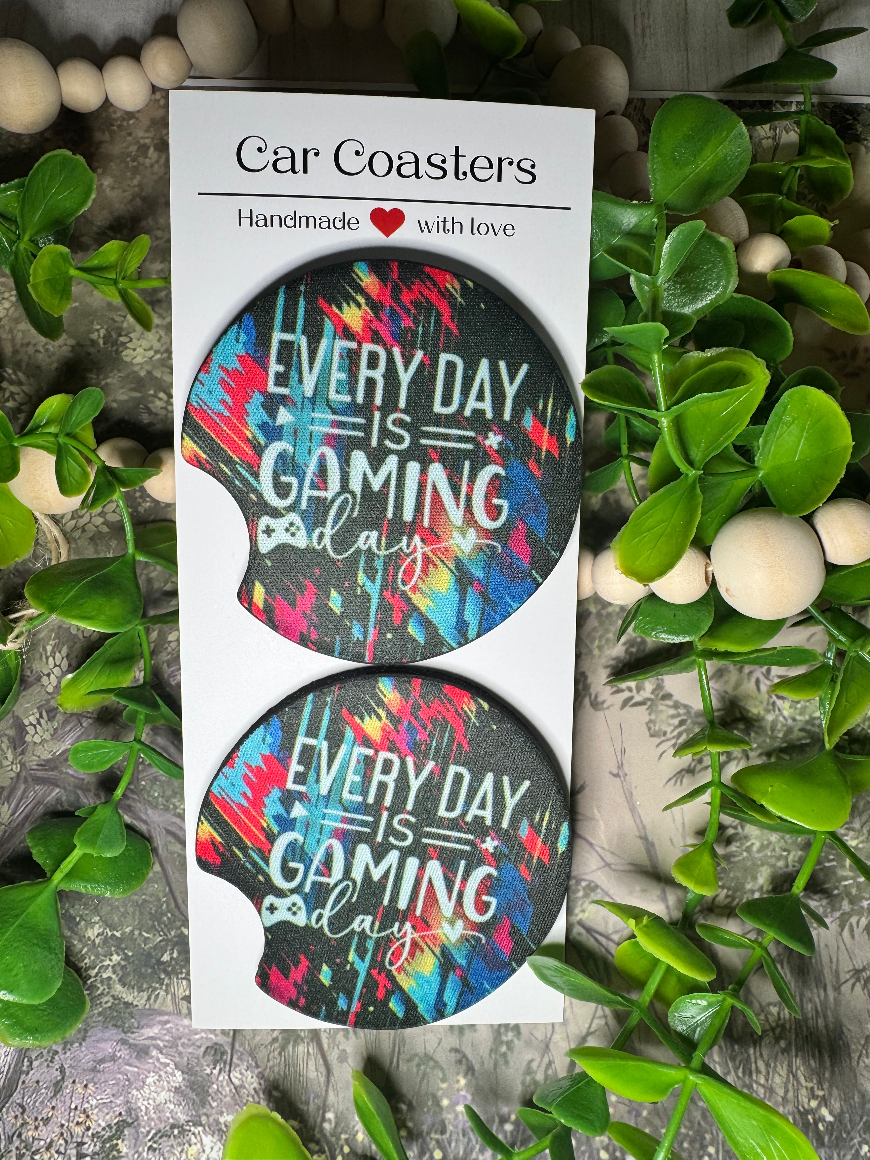 Every Day Is Gaming Day Car Coasters (Set of 2) 🎮⚡