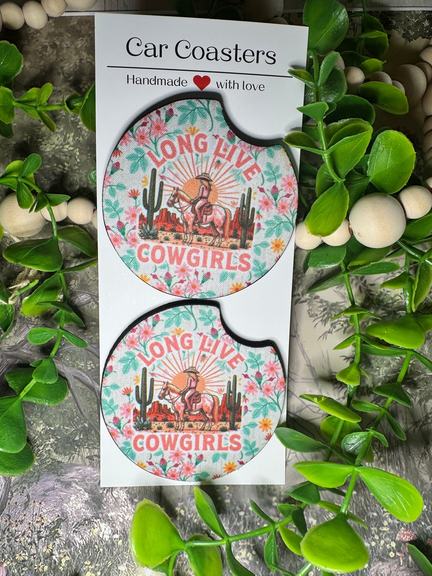 Long Live Cowgirls Car Coasters (Set of 2)