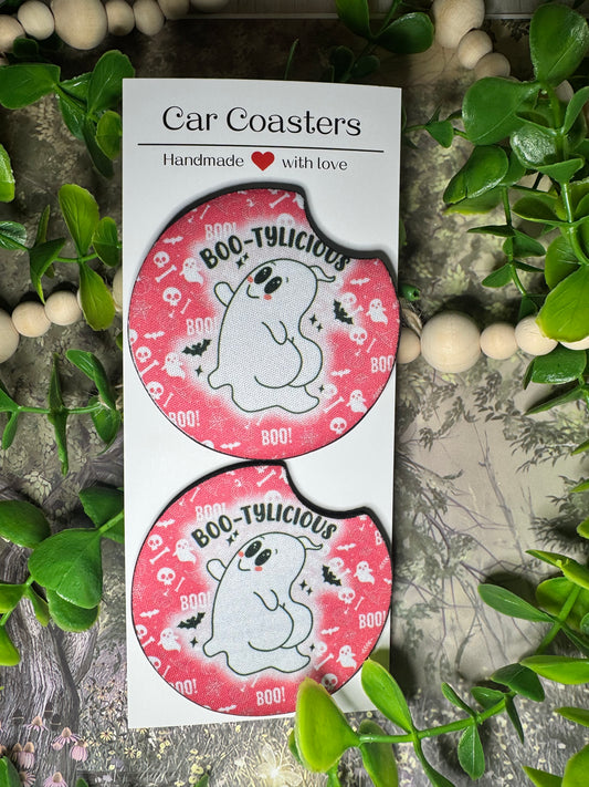 “Boo-tylicious” Halloween Ghost Car Coasters (Set of 2)