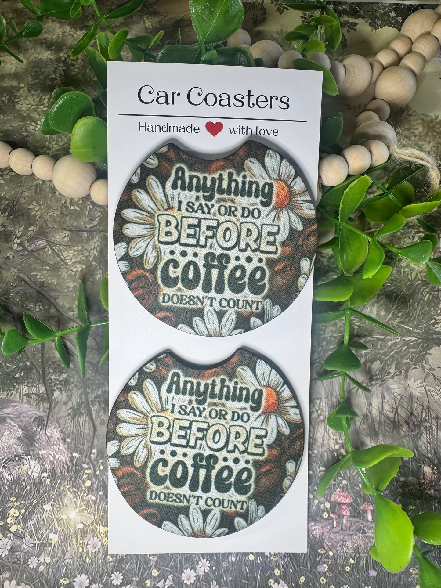 Before Coffee Car Coasters (Set of 2) ☕🌼