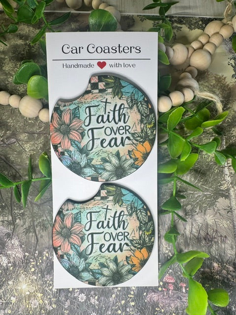 🌸 “Faith Over Fear” Car Coasters (Set of 2)