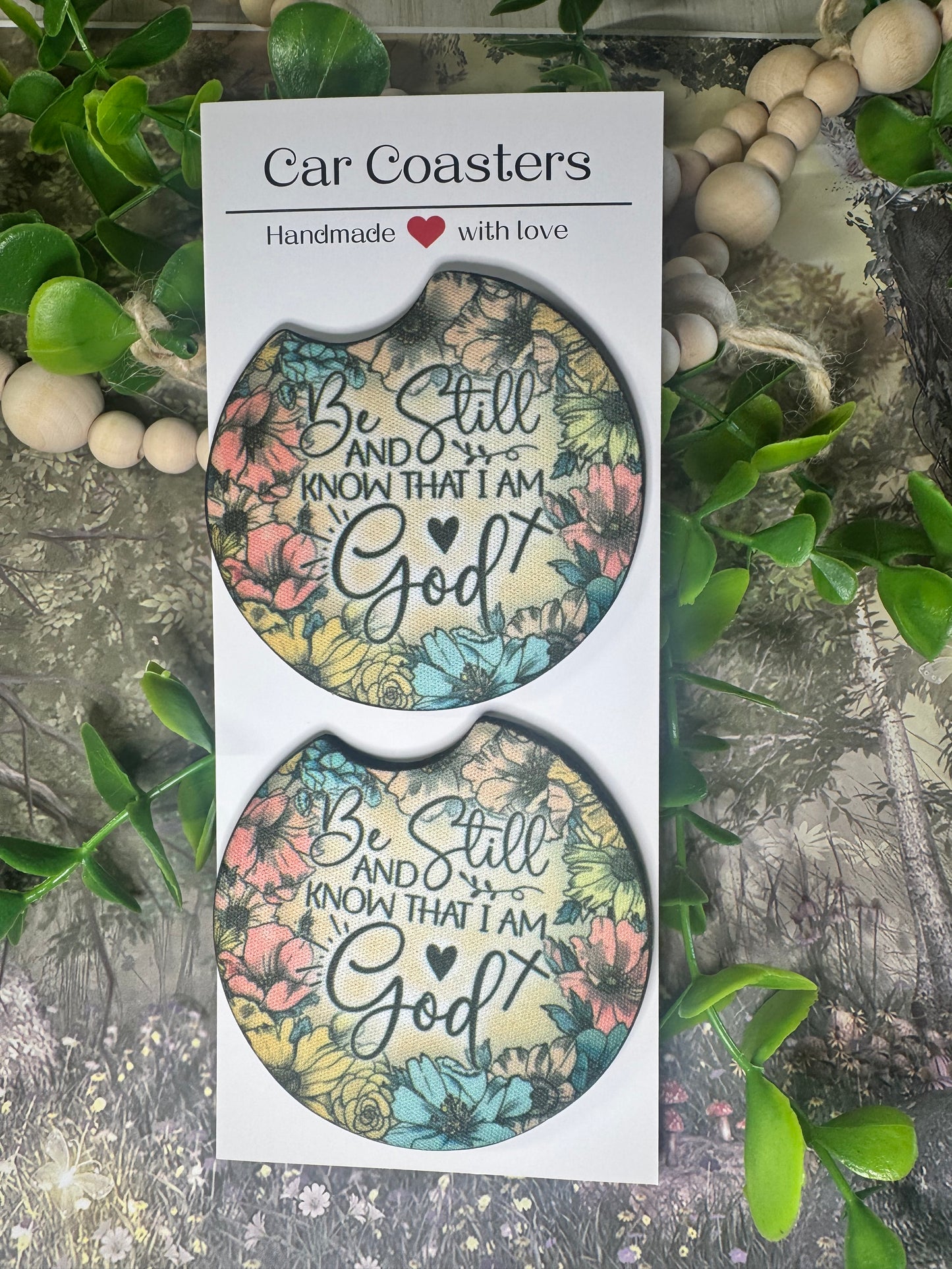 Be Still and Know That I Am God Car Coasters (Set of 2) 🌸✝️