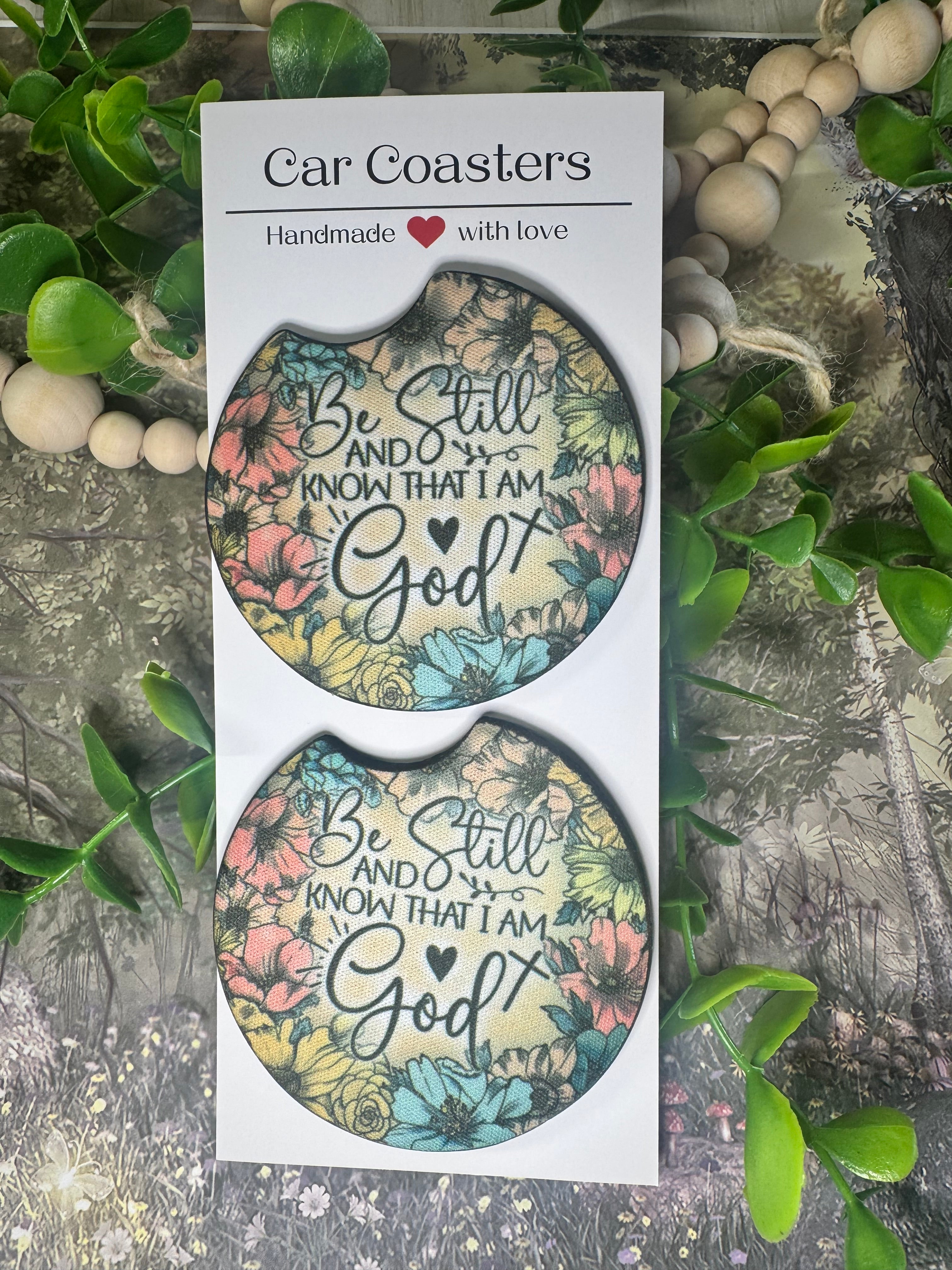 Be Still and Know That I Am God Car Coasters (Set of 2) 🌸✝️