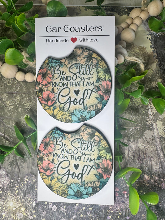 Be Still and Know That I Am God Car Coasters (Set of 2) 🌸✝️