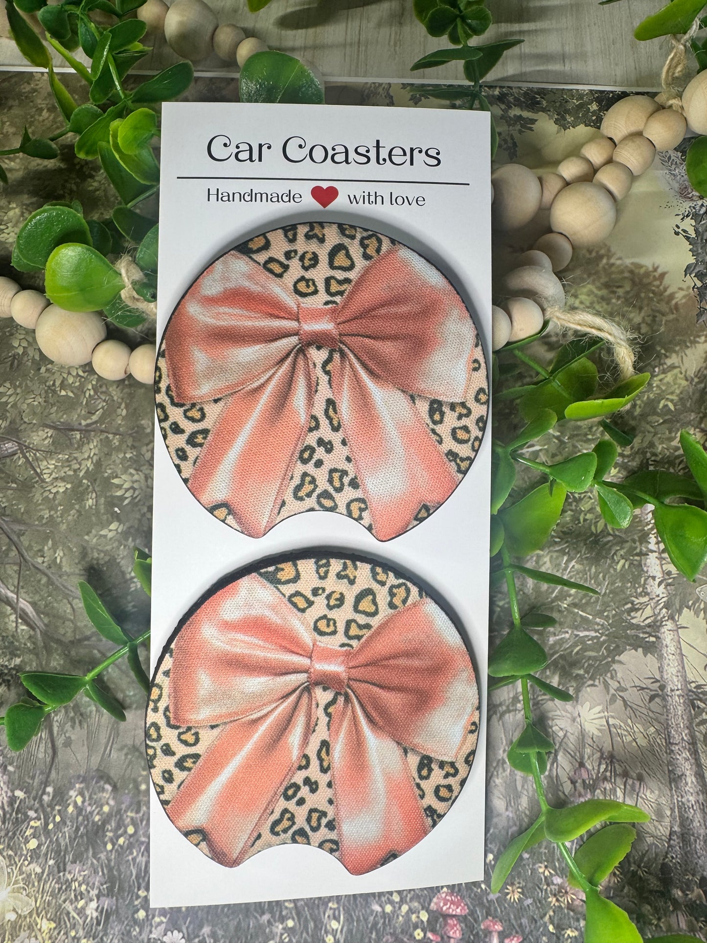 Leopard Print & Pink Bow Car Coasters (Set of 2) 🎀🐆