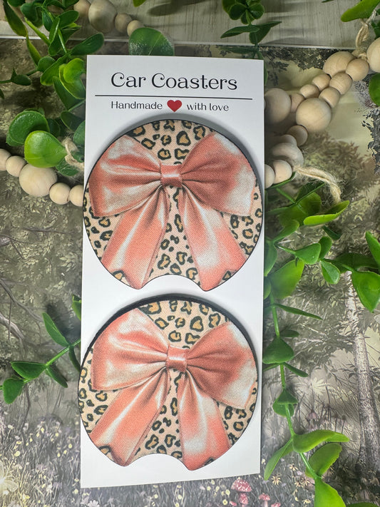 Leopard Print & Pink Bow Car Coasters (Set of 2) 🎀🐆