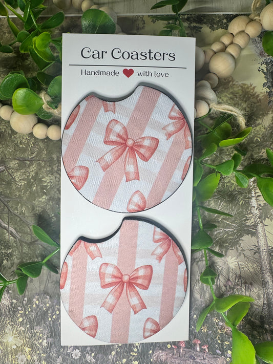 Pink Bow Striped Car Coasters (Set of 2) 🎀💗