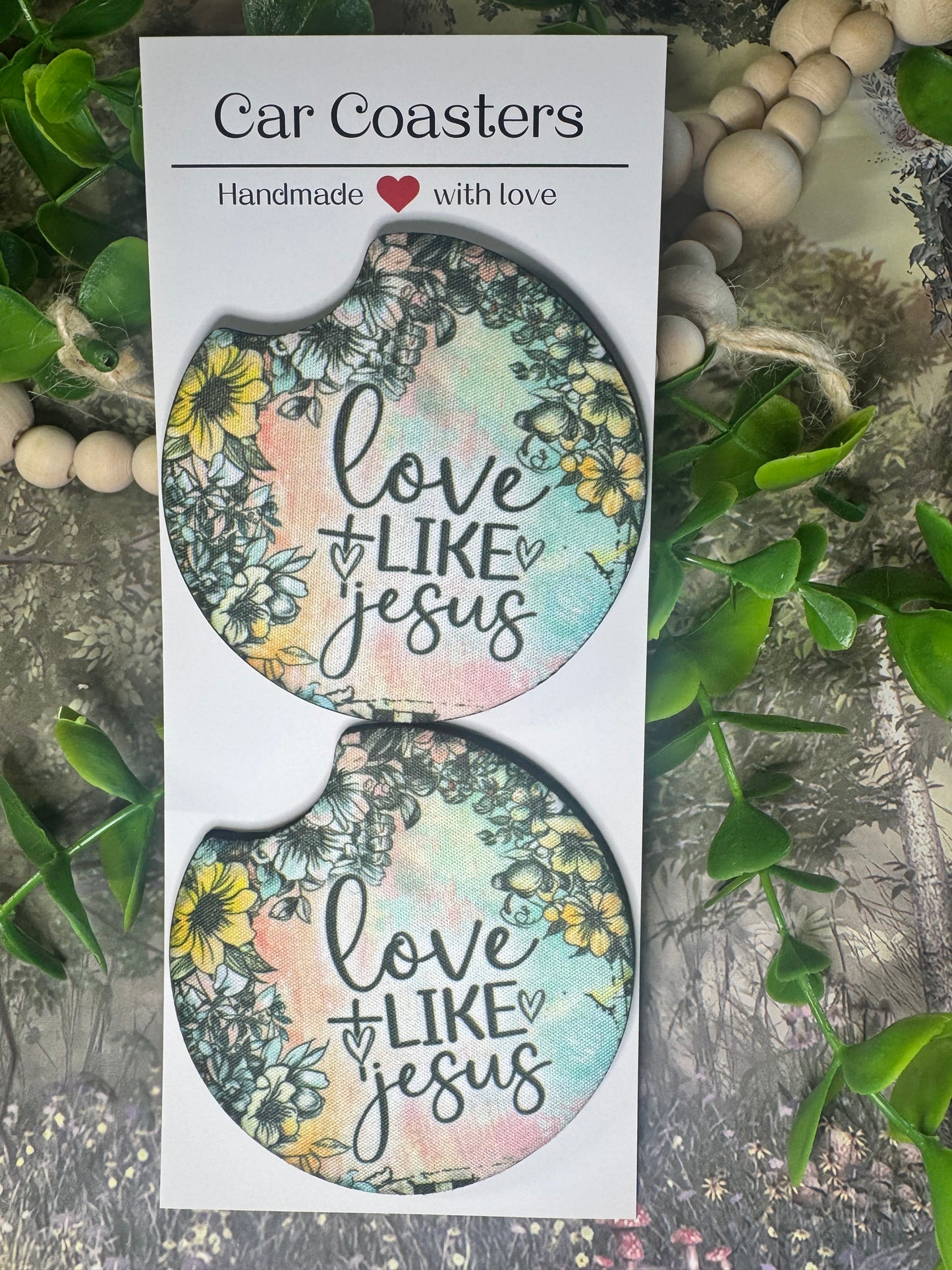 💛 “Love Like Jesus” Car Coasters (Set of 2)