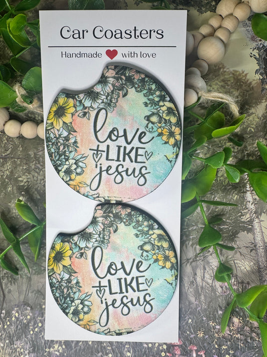 💛 “Love Like Jesus” Car Coasters (Set of 2)