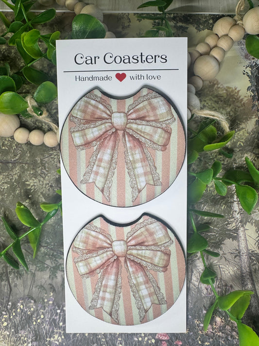 🎀 Lace Ribbon Bow Car Coasters (Set of 2)