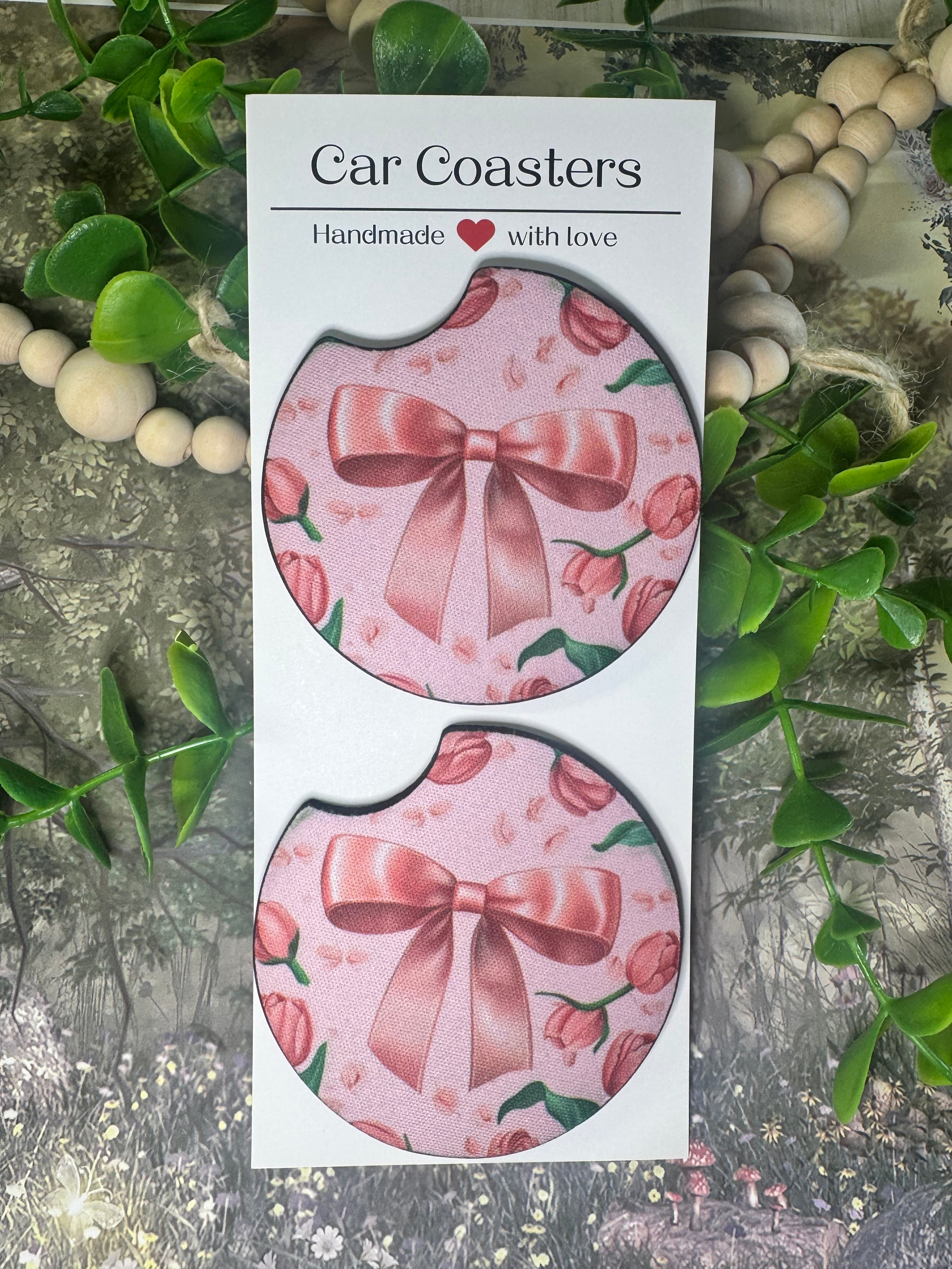🌷 Tulip Bow Car Coasters (Set of 2)
