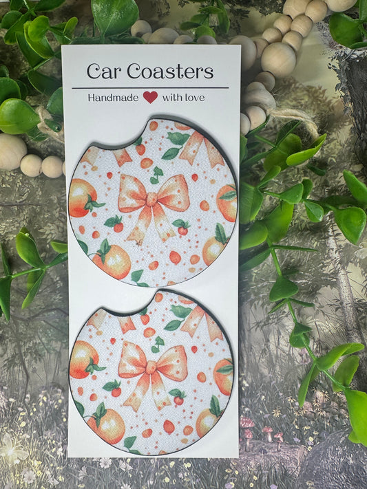 🍊 Citrus Bow Car Coasters (Set of 2)