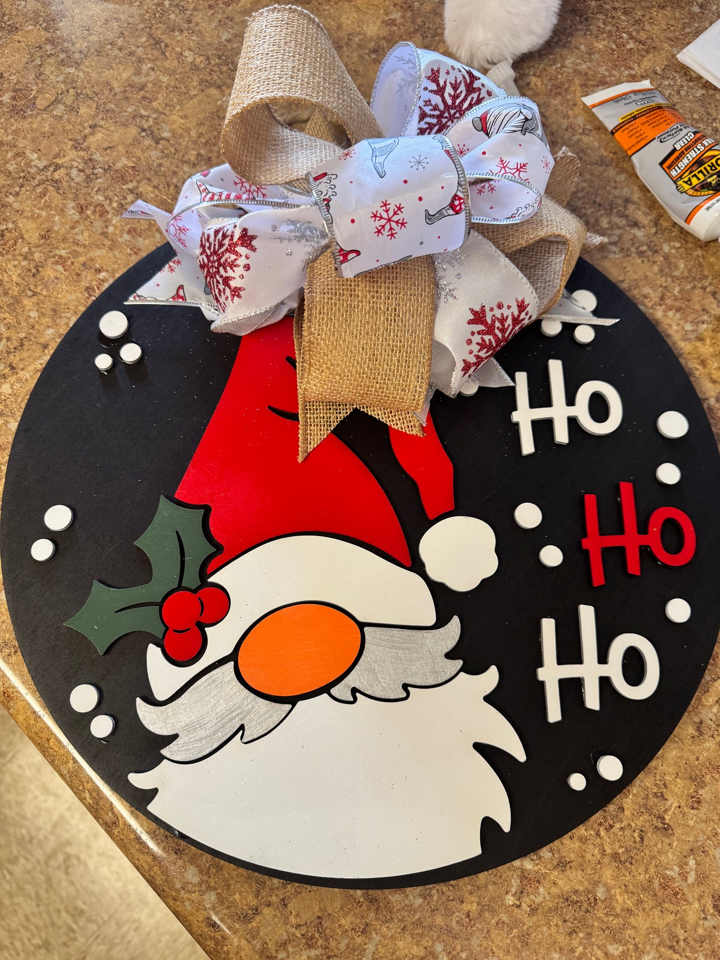 Christmas Gnome Door Hanger – Festive Holiday Front Door Decor with Bow