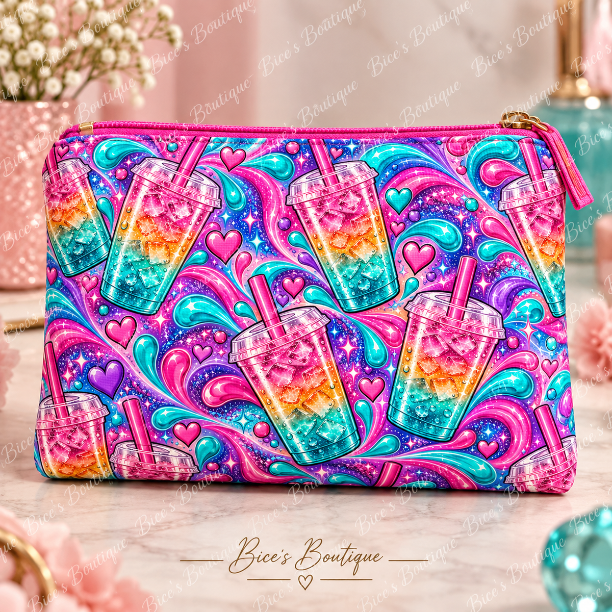 Colorful Loaded Tea Swirl – Zippered Makeup & Cosmetic Bag