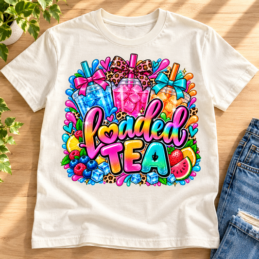 Loaded Tea Vibes Graphic Apparel – Neon Bows & Leopard