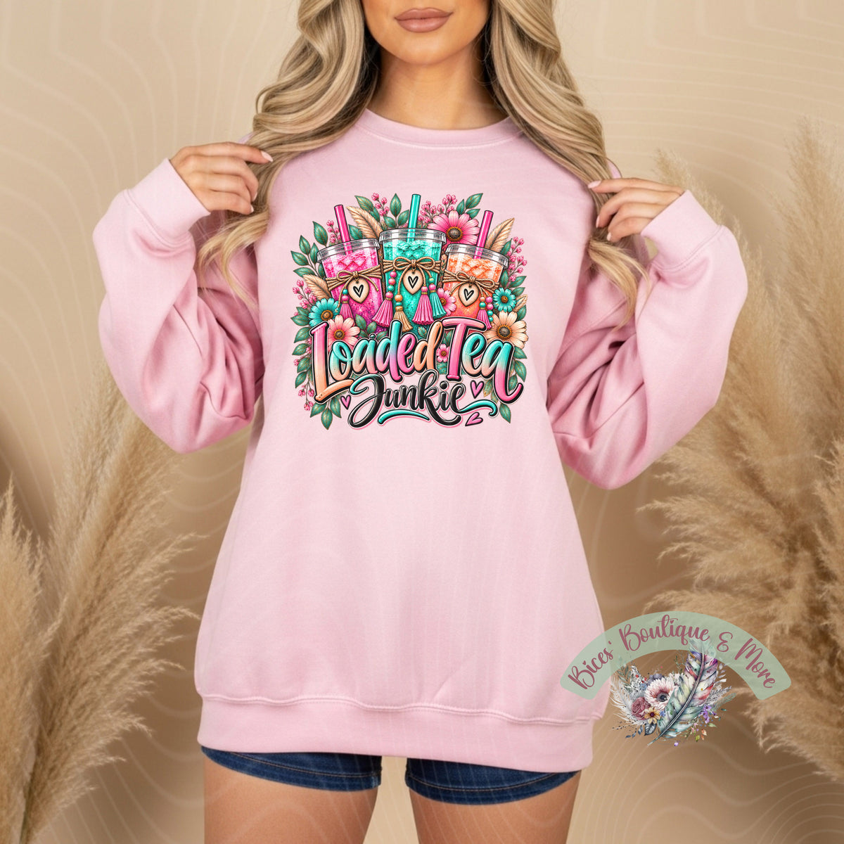 Loaded Tea Junkie Floral Crewneck Sweatshirt