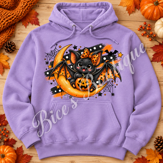 Cute Halloween Bat & Moon Hoodie