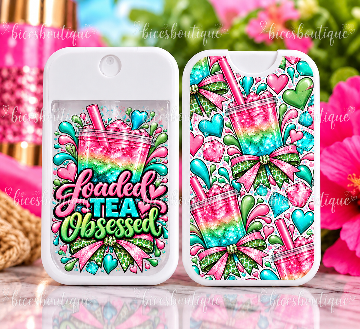 Loaded Tea Obsessed Hand Sanitizer Spray Holder | Pink Teal & Green Loaded Tea Accessory