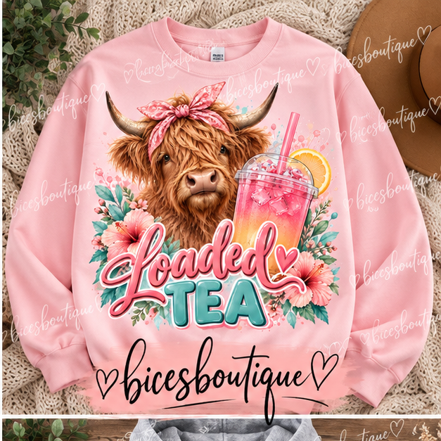 Highland Cow Loaded Tea Crewneck Sweatshirt