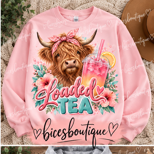 Highland Cow Loaded Tea Crewneck Sweatshirt
