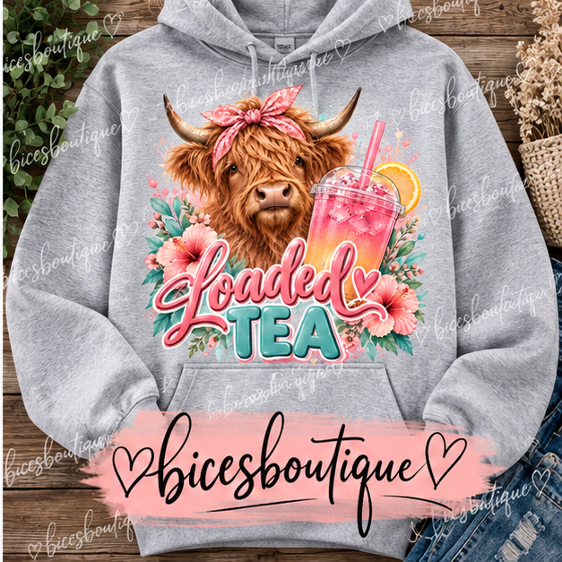 Highland Cow Loaded Tea Hoodie