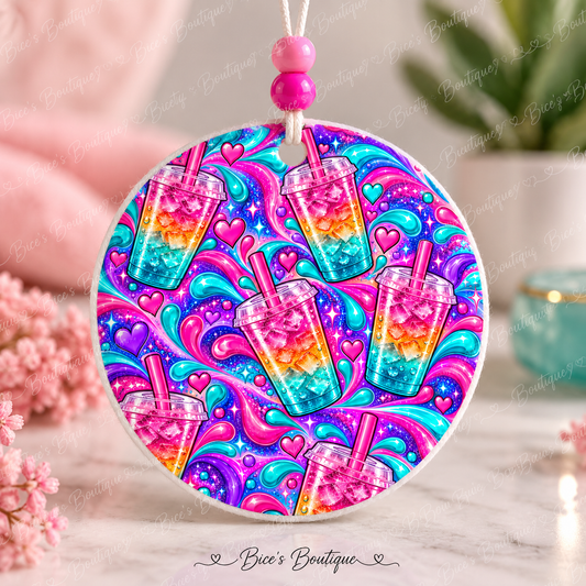 Colorful Loaded Tea Swirl – Round Felt Car Freshie with 8ml Fragrance