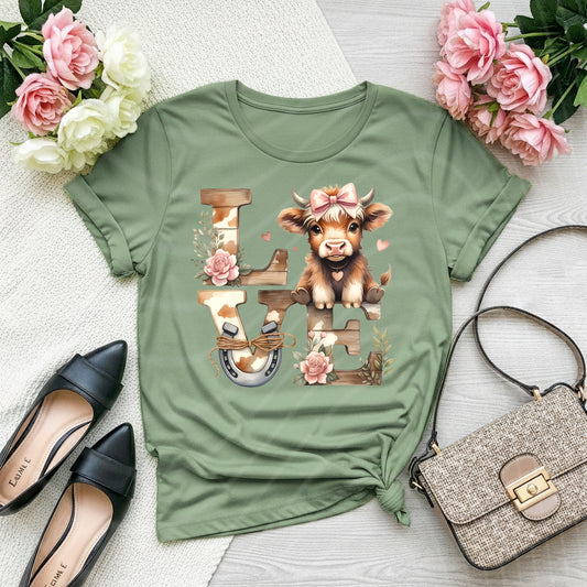 LOVE Highland Cow Shirt – Cute Farm Valentine Graphic Tee