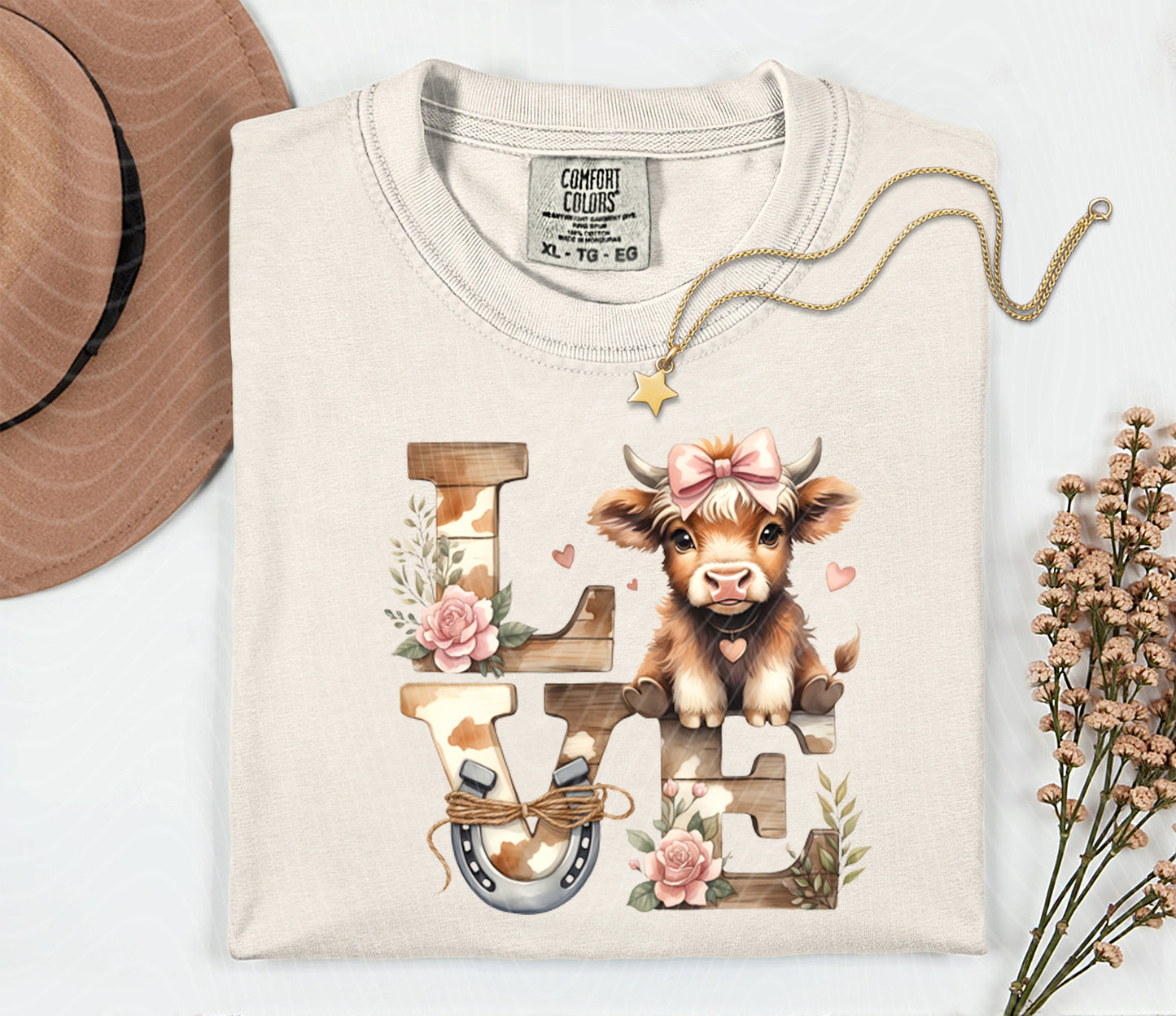 LOVE Highland Cow Shirt – Cute Farm Valentine Graphic Tee