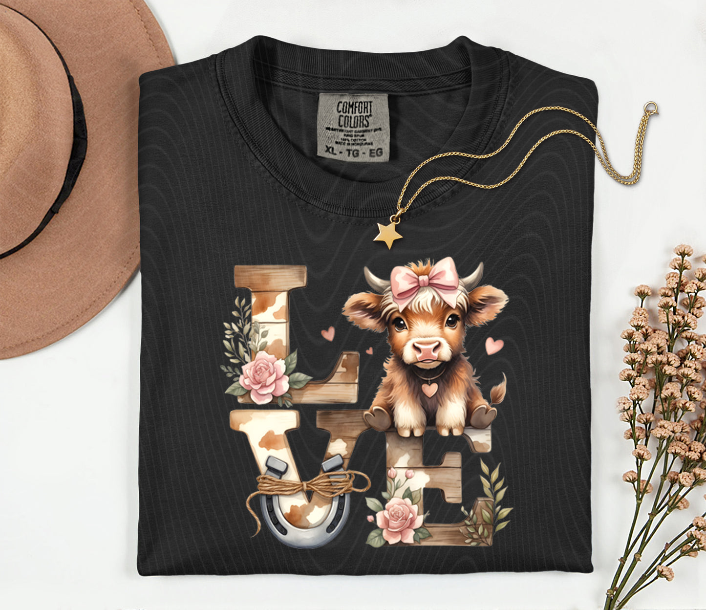 LOVE Highland Cow Shirt – Cute Farm Valentine Graphic Tee