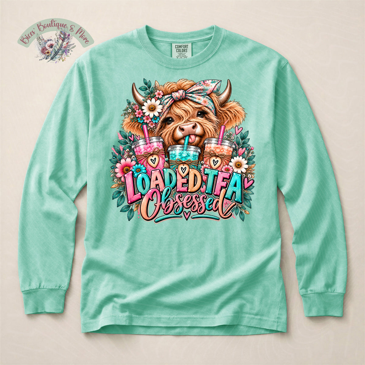 Loaded Tea Obsessed Highland Cow Long Sleeve Shirt