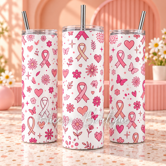 Pink Ribbon & Daisy Doodle 20oz Tumbler