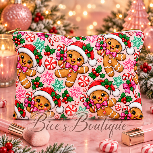 Pink Gingerbread Christmas Makeup Bag