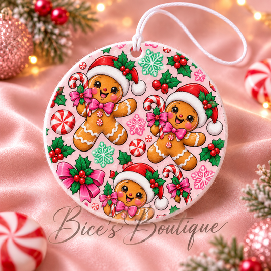 Pink Gingerbread Christmas Felt Freshie