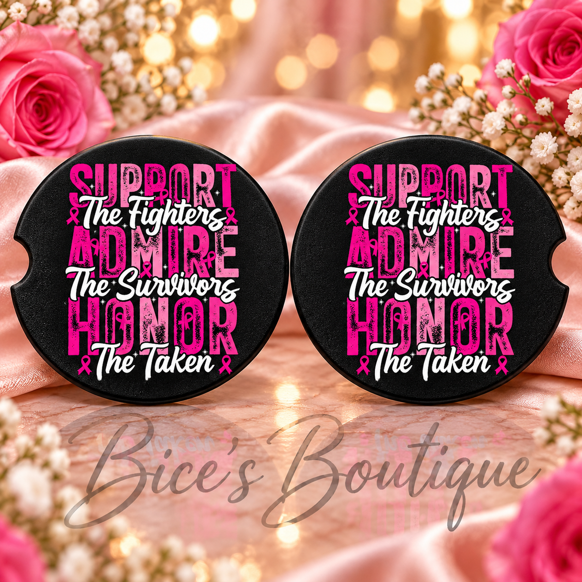 Support Admire Honor Breast Cancer Awareness Car Coasters