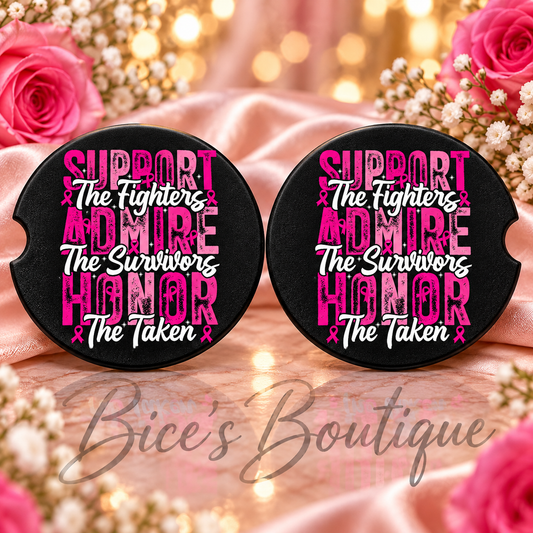 Support Admire Honor Breast Cancer Awareness Car Coasters