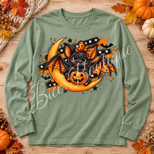 Cute Halloween Bat & Moon Long Sleeve