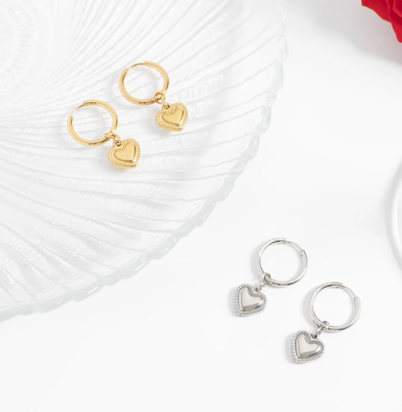 Dainty Heart Huggie Earrings – Stainless Steel & 18K Gold