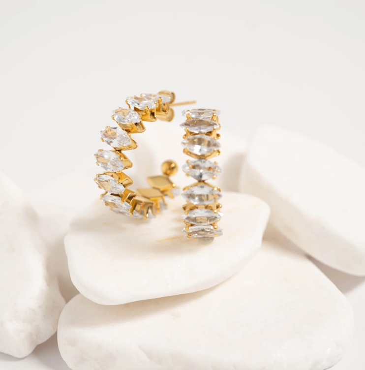 Marquise Crystal Hoop Earrings – Stainless Steel & 18K Gold